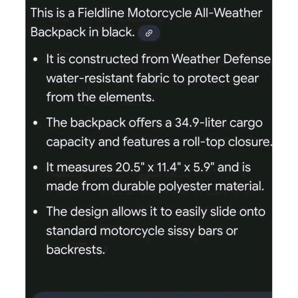 Fieldline Motorcycle‎ Accessories Backpack 34.9 Liter